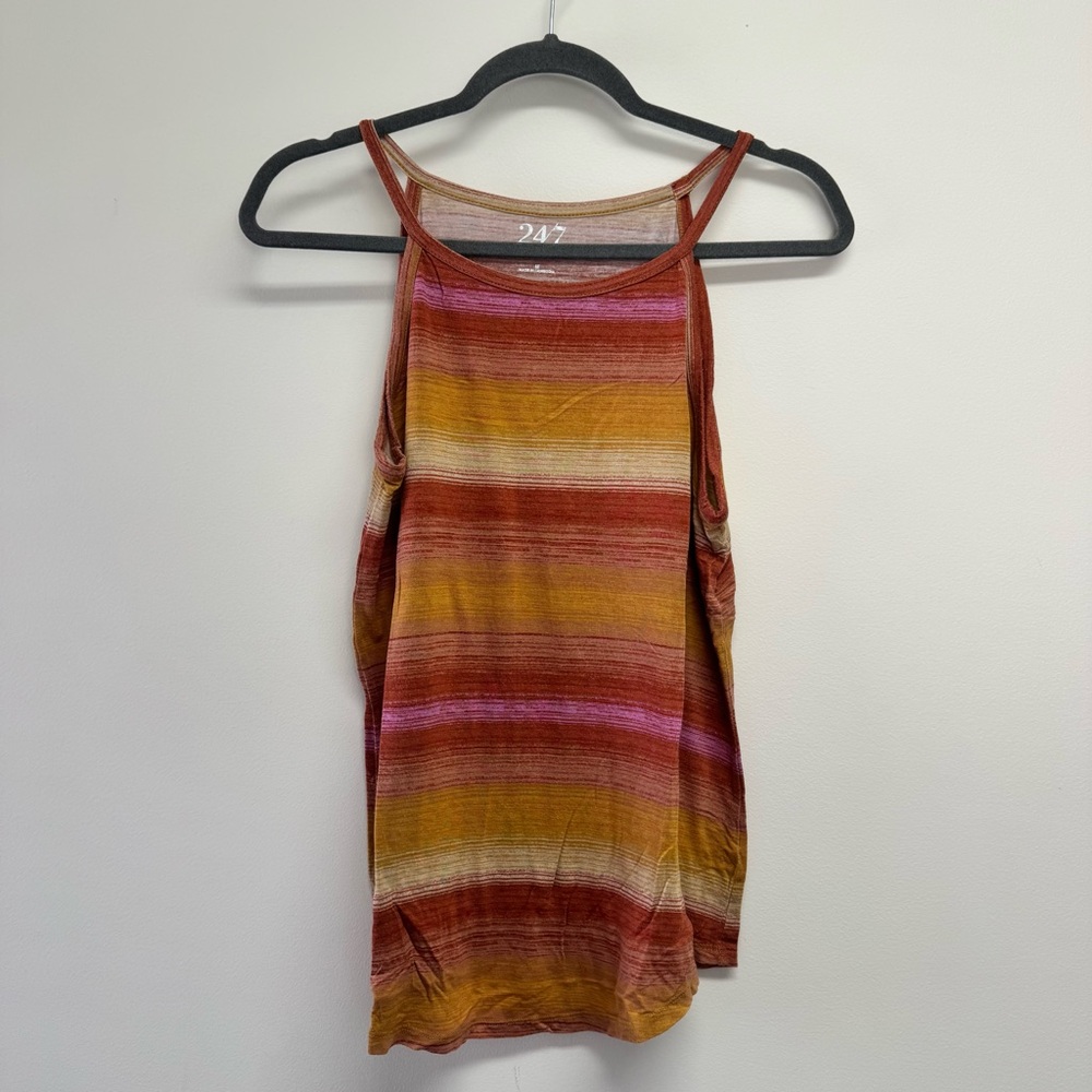 Maurice’s Halter Stripe Tank Top in Rust, Mustard & Blush Size M